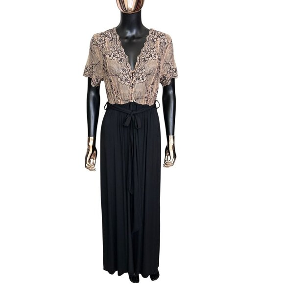 Soma Cool Nights Lace Bodice Maxi Nightgown Large Black Nude Lace Sleepwear NWT - Picture 1 of 12